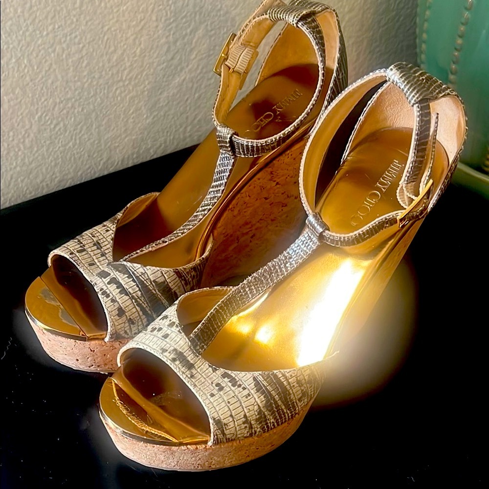 Jimmy Choo Metallic Silver Strappy Heels with Ankle Strap